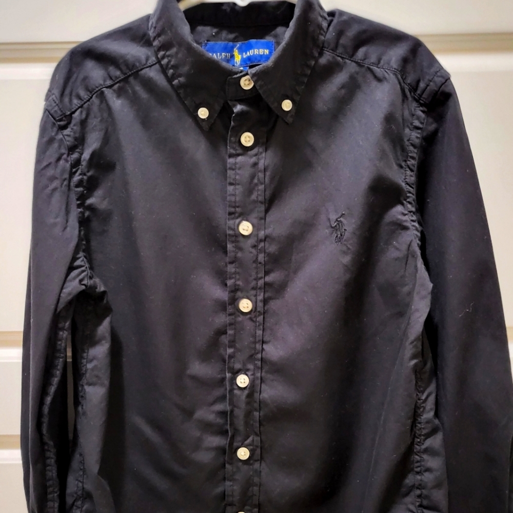 A boy's button down all black Ralph Lauren shirt